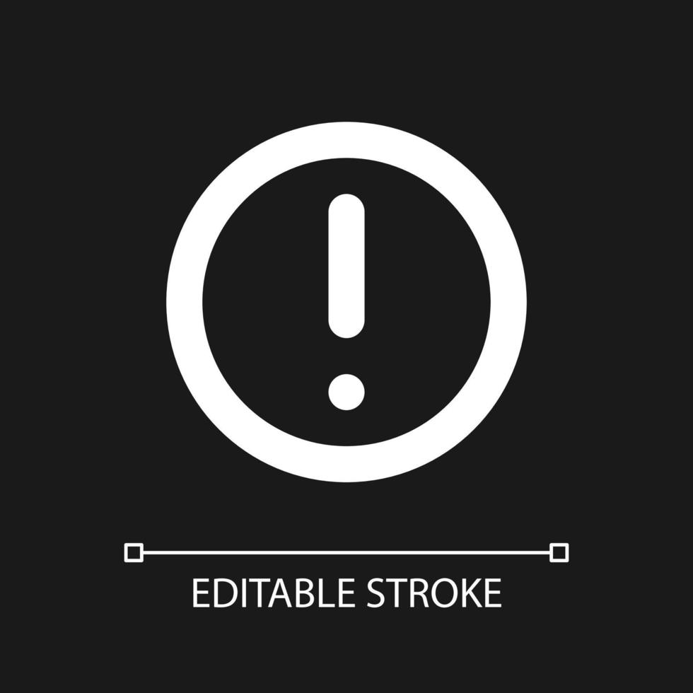 circulaire en forme de exclamation marque pixel parfait blanc linéaire ui icône pour foncé thème. notification. vecteur ligne pictogramme. isolé utilisateur interface symbole pour nuit mode. modifiable accident vasculaire cérébral