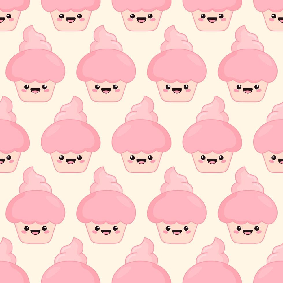 kawaii petit gâteau sans couture modèle. adorable chéri. mignonne rose vecteur illustration.