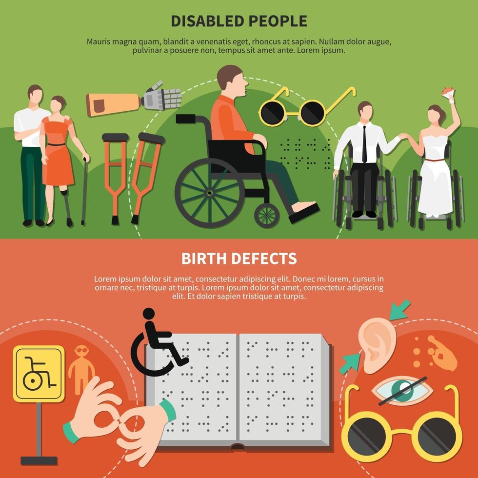 bannière plate de personne handicapée définie illustration vectorielle vecteur