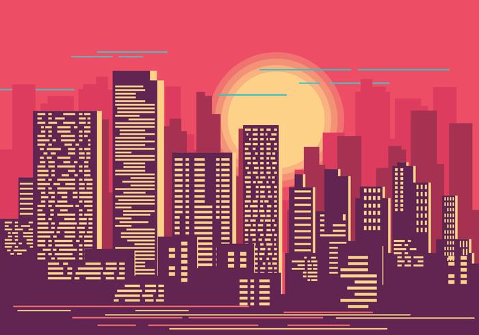 Paysage urbain au coucher du soleil Illustration vecteur