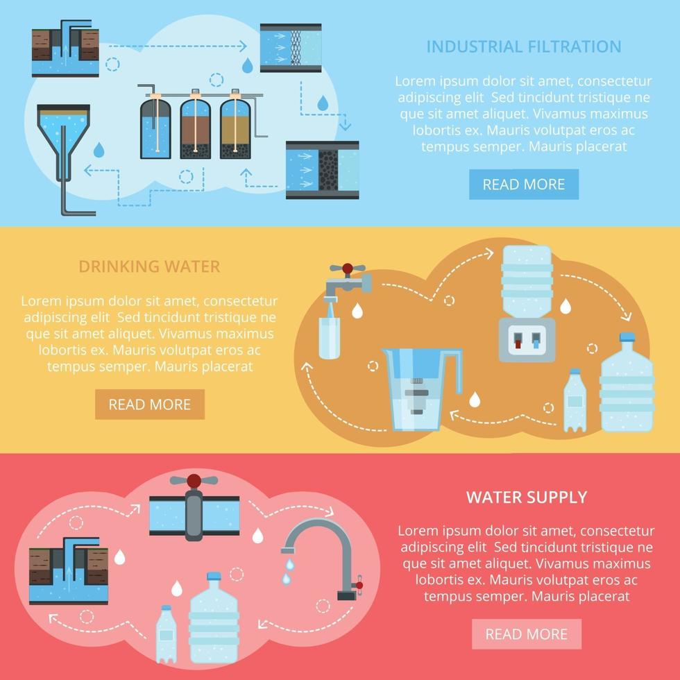 eau, nettoyage, bannières plates, vecteur, illustration vecteur