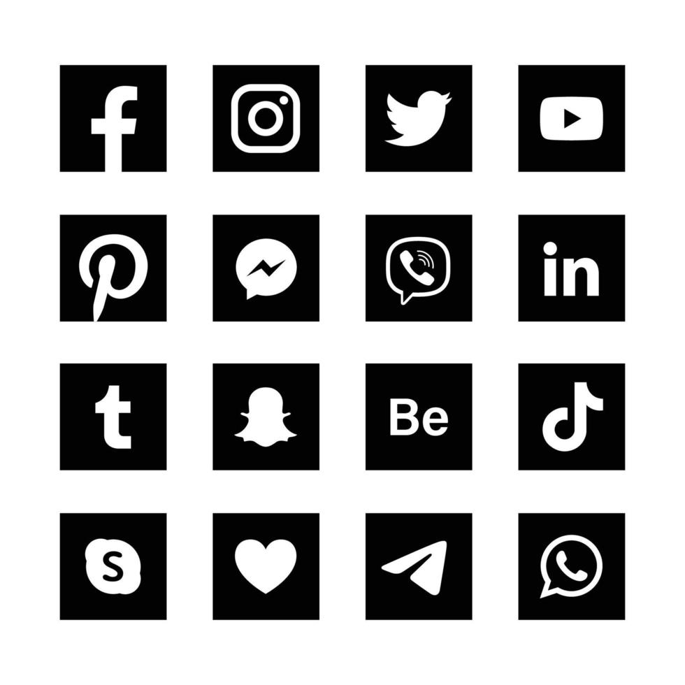 ensemble de noir et blanc social médias Icônes dans carré Contexte vecteur