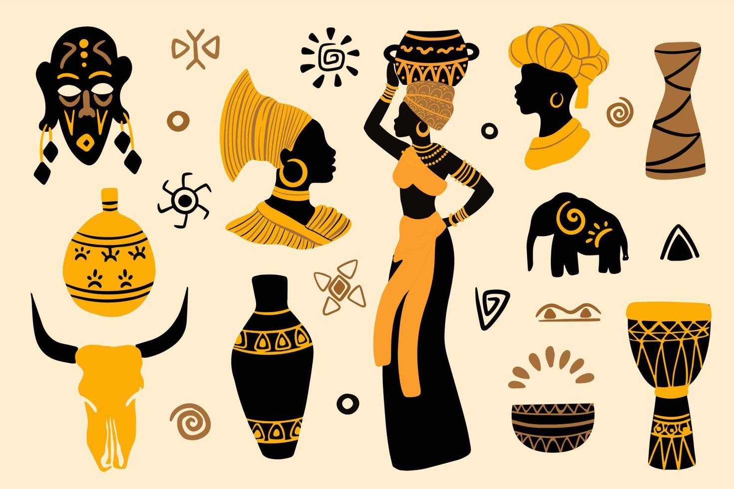 africain femme et traditionnel ethnique vecteur éléments collection
