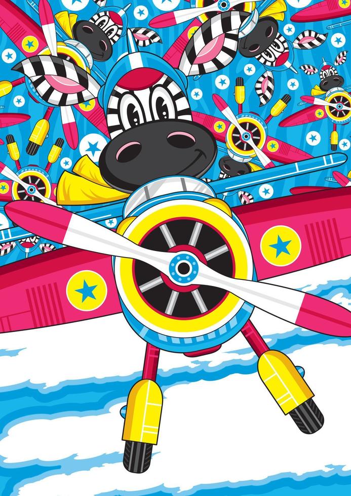 mignonne dessin animé zèbre pilote en volant étoile avion illustration vecteur