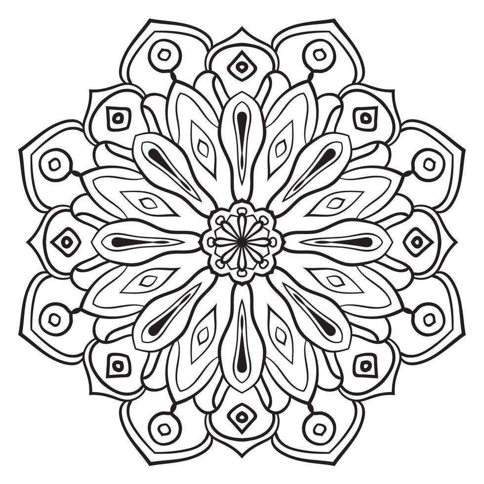 mandala de fleur de contour noir. doodle élément décoratif rond pour cahier de coloriage isolé sur fond blanc. cercle géométrique floral. vecteur