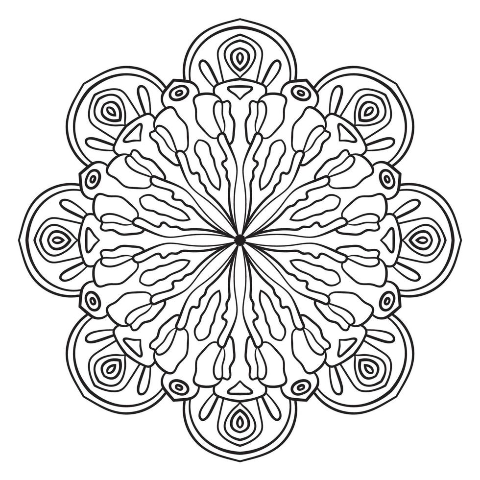 mandala de fleur de contour noir. doodle élément décoratif rond pour cahier de coloriage isolé sur fond blanc. cercle géométrique floral. vecteur