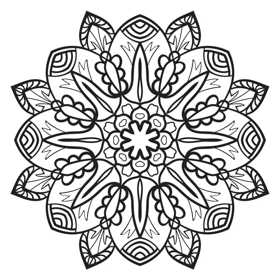 mandala de fleur de contour noir. doodle élément décoratif rond pour cahier de coloriage isolé sur fond blanc. cercle géométrique floral. vecteur