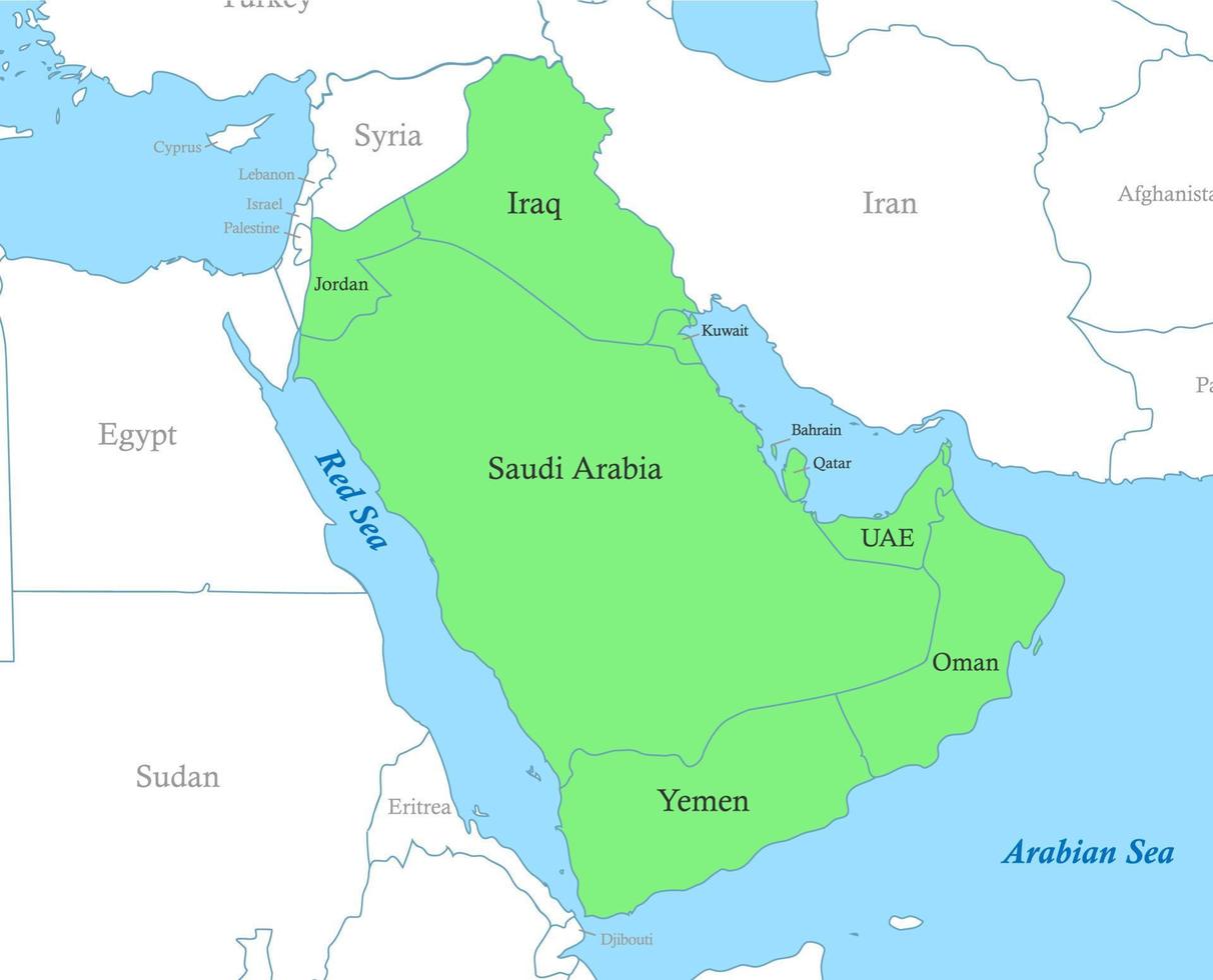 carte de arabe péninsule avec les frontières de le États. vecteur