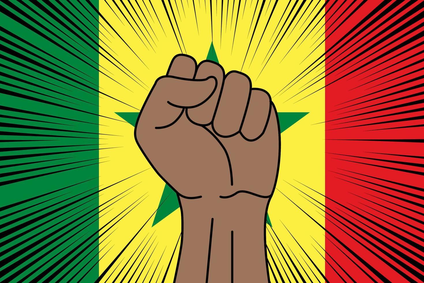 Humain poing serré symbole sur drapeau de Sénégal vecteur