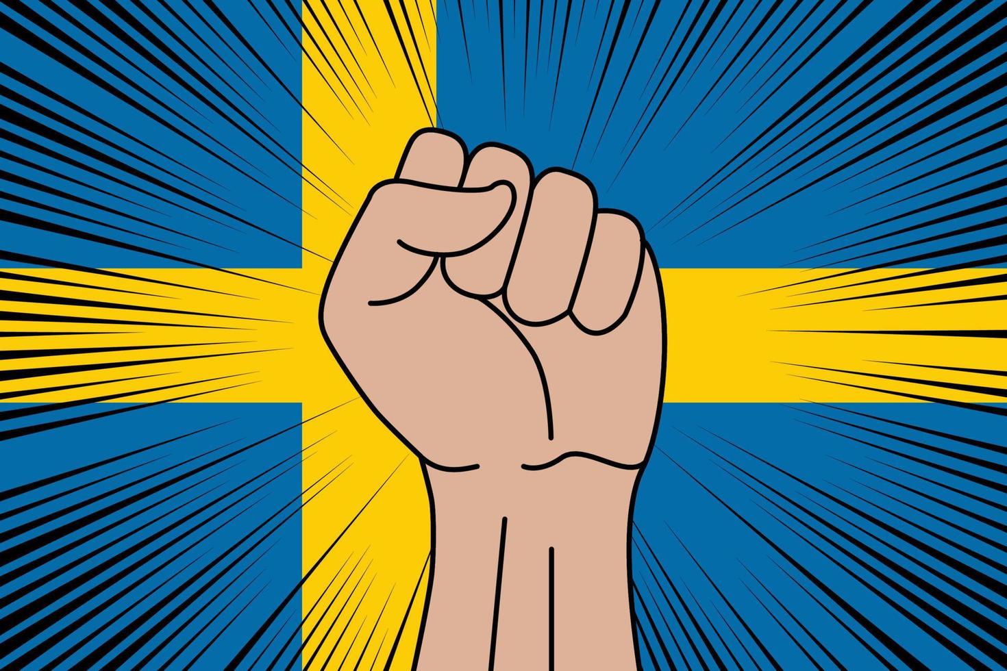 Humain poing serré symbole sur drapeau de Suède vecteur