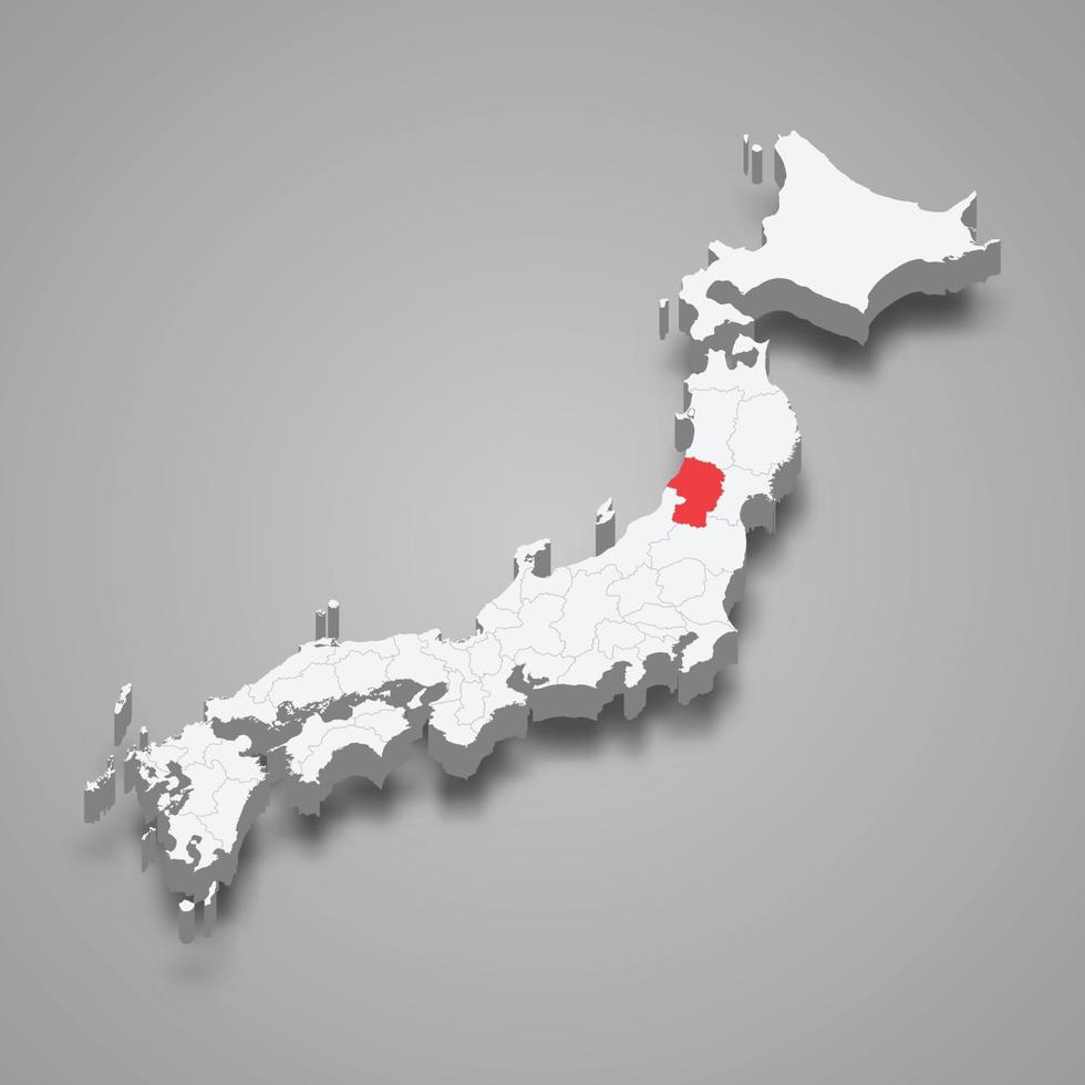Yamagata Région emplacement dans Japon 3d carte vecteur