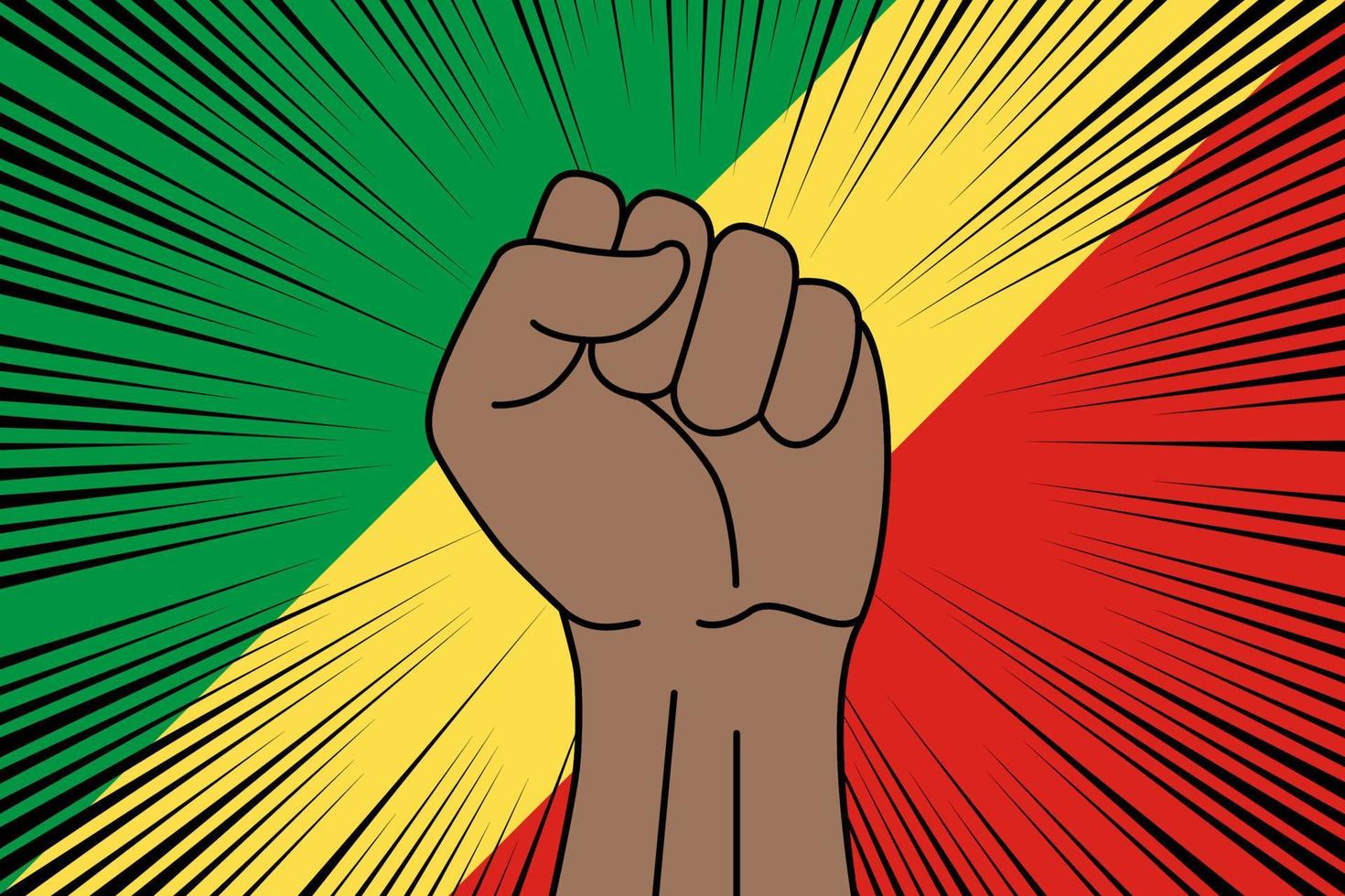 Humain poing serré symbole sur drapeau de Congo vecteur