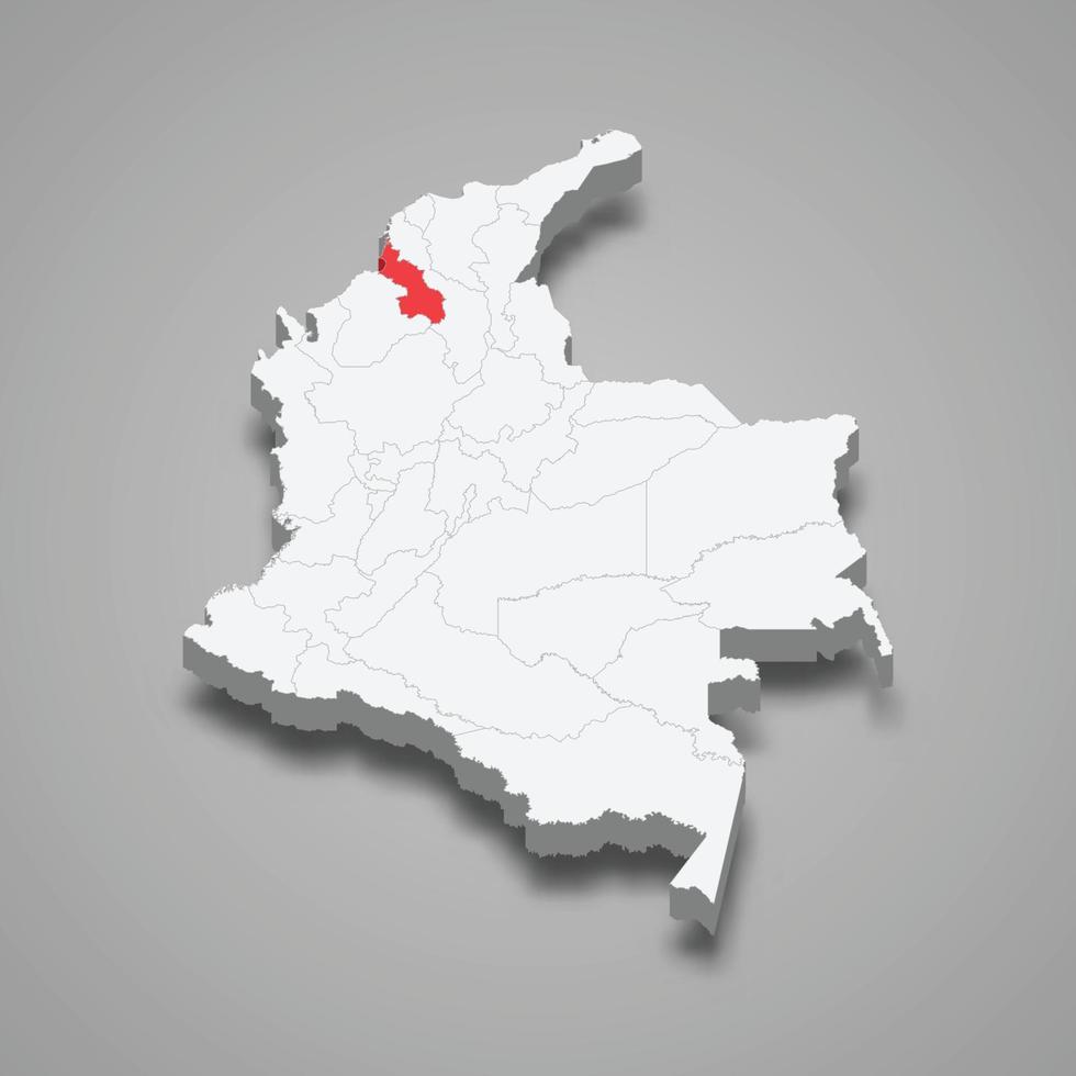 sucre Région emplacement dans Colombie 3d carte vecteur