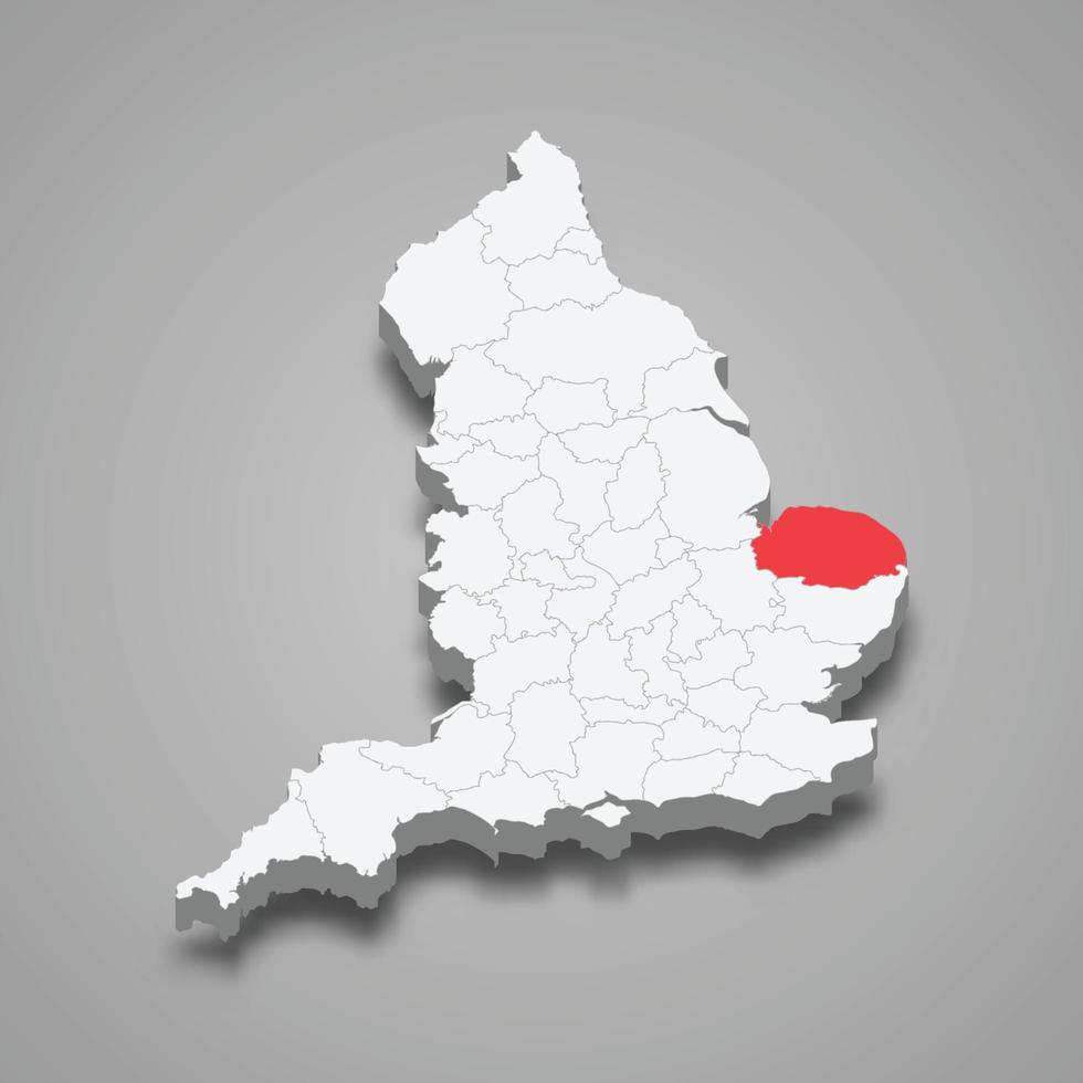 Norfolk comté emplacement dans Angleterre 3d carte vecteur