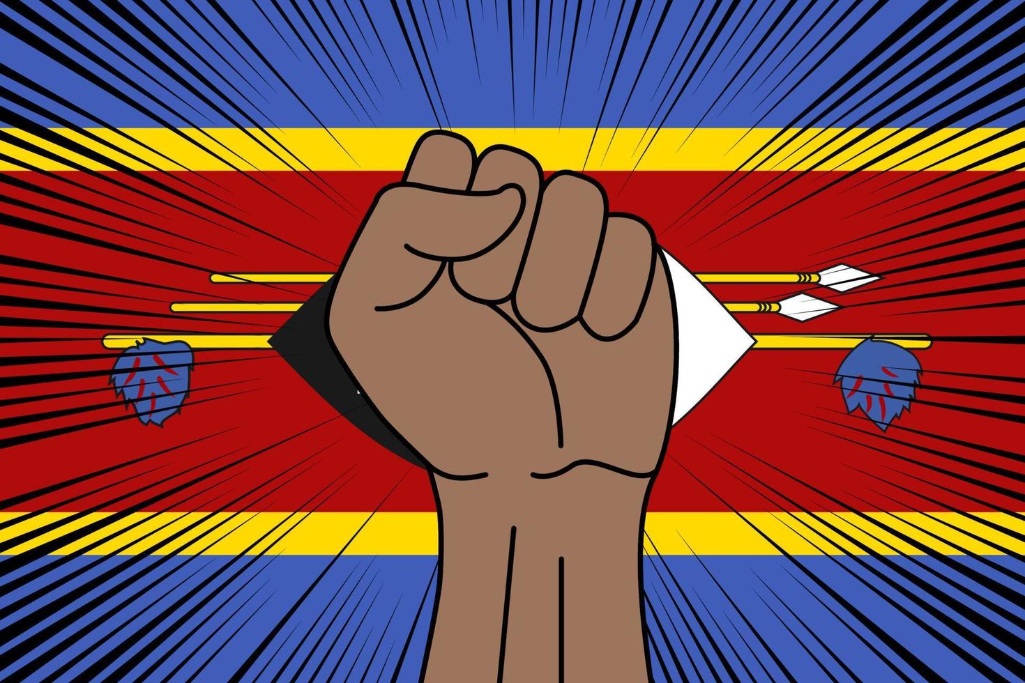 Humain poing serré symbole sur drapeau de eswatini vecteur