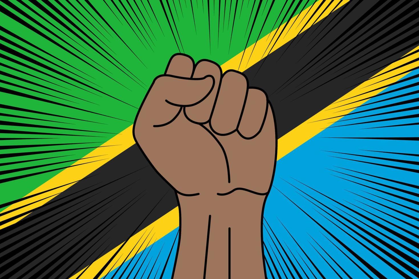 Humain poing serré symbole sur drapeau de Tanzanie vecteur