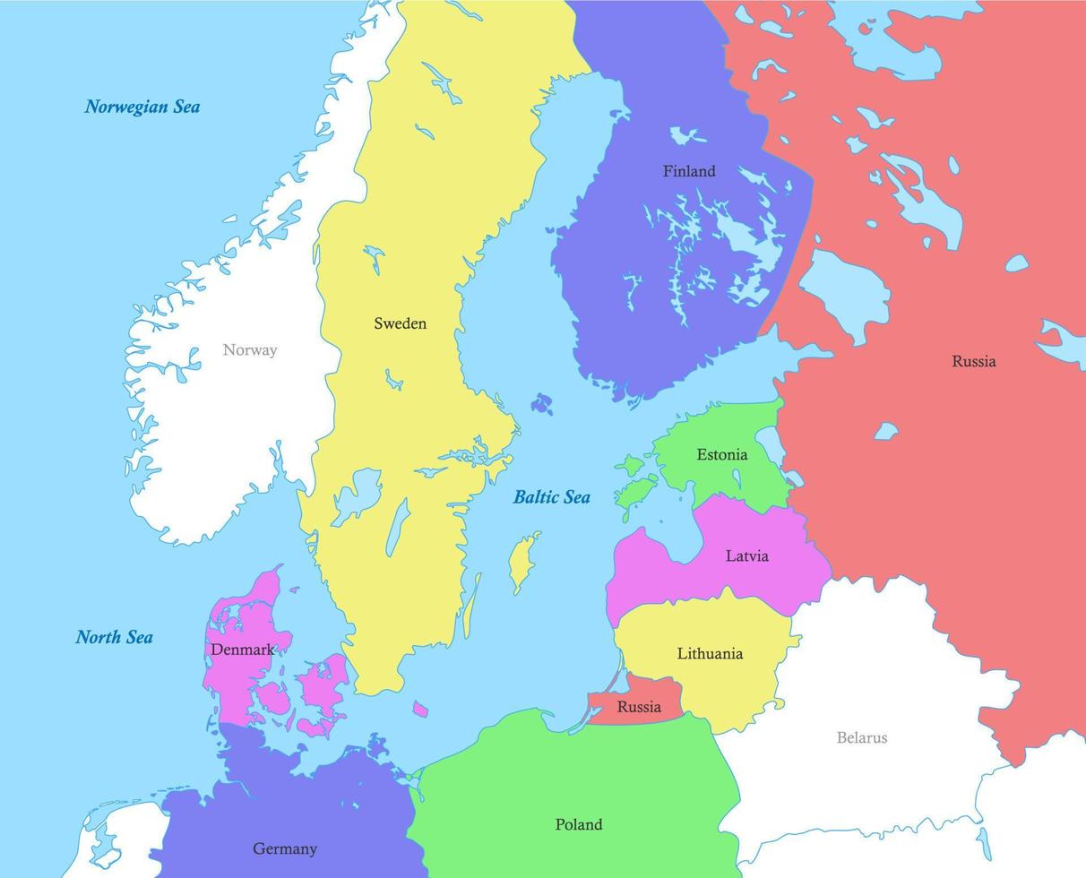 carte de baltique mer Région avec les frontières de le des pays. vecteur