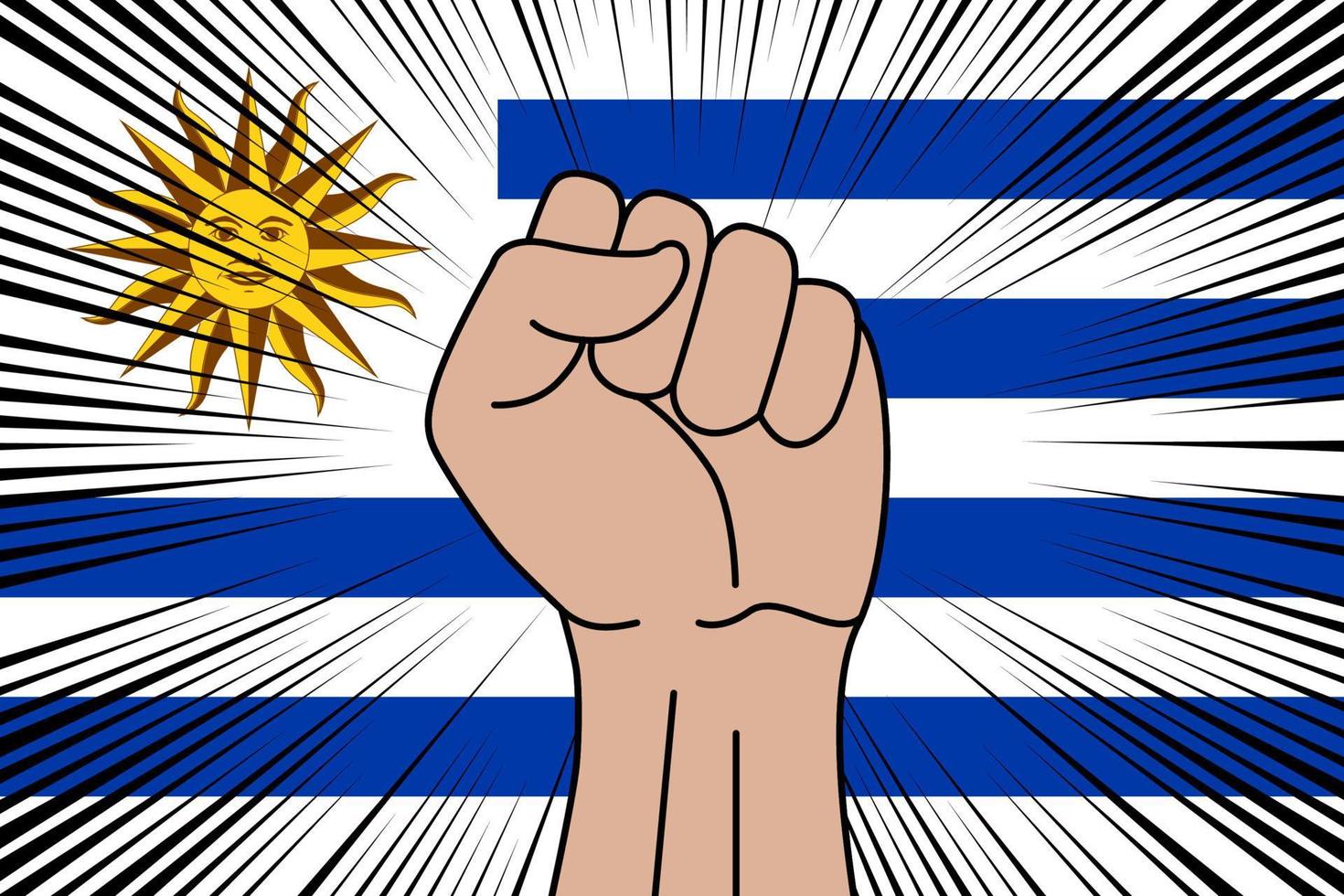 Humain poing serré symbole sur drapeau de Uruguay vecteur