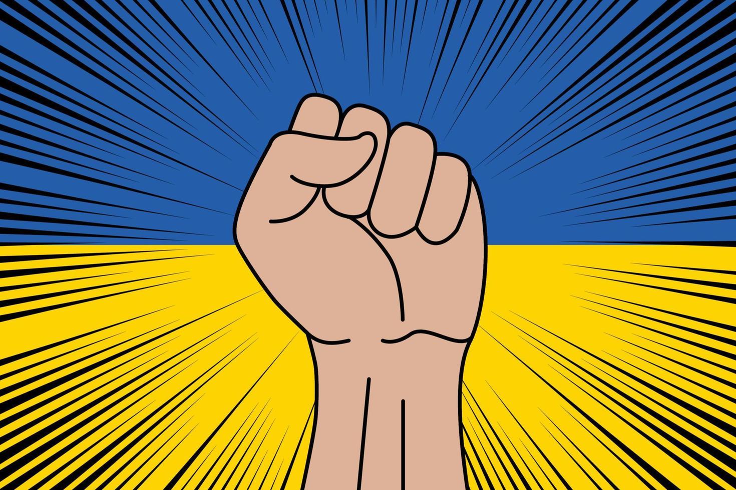 Humain poing serré symbole sur drapeau de Ukraine vecteur