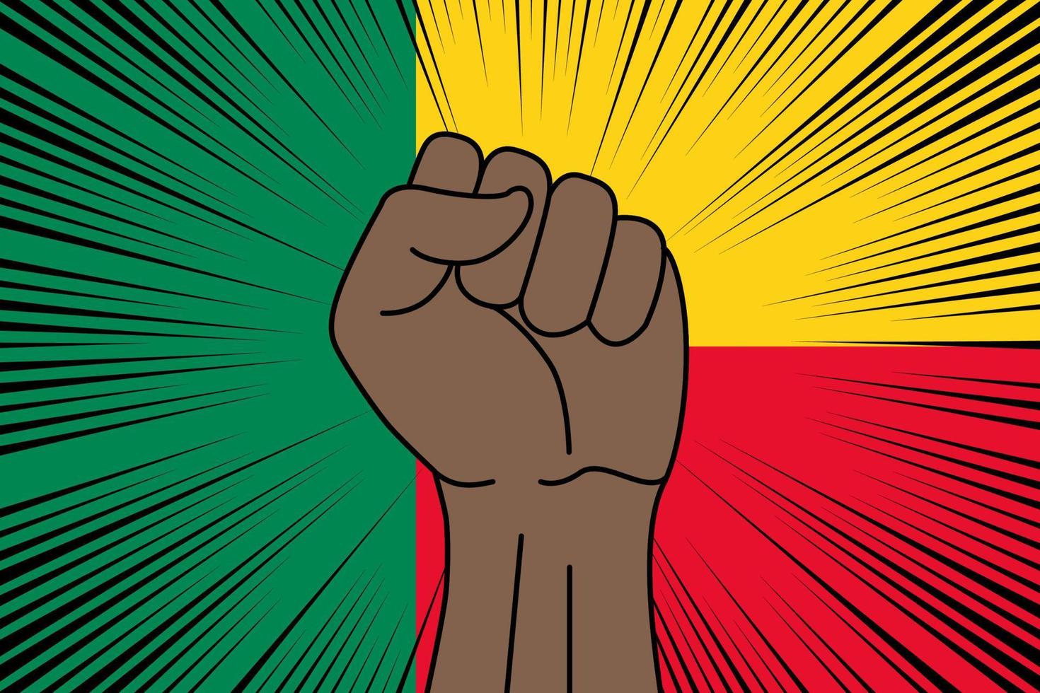 Humain poing serré symbole sur drapeau de Bénin vecteur