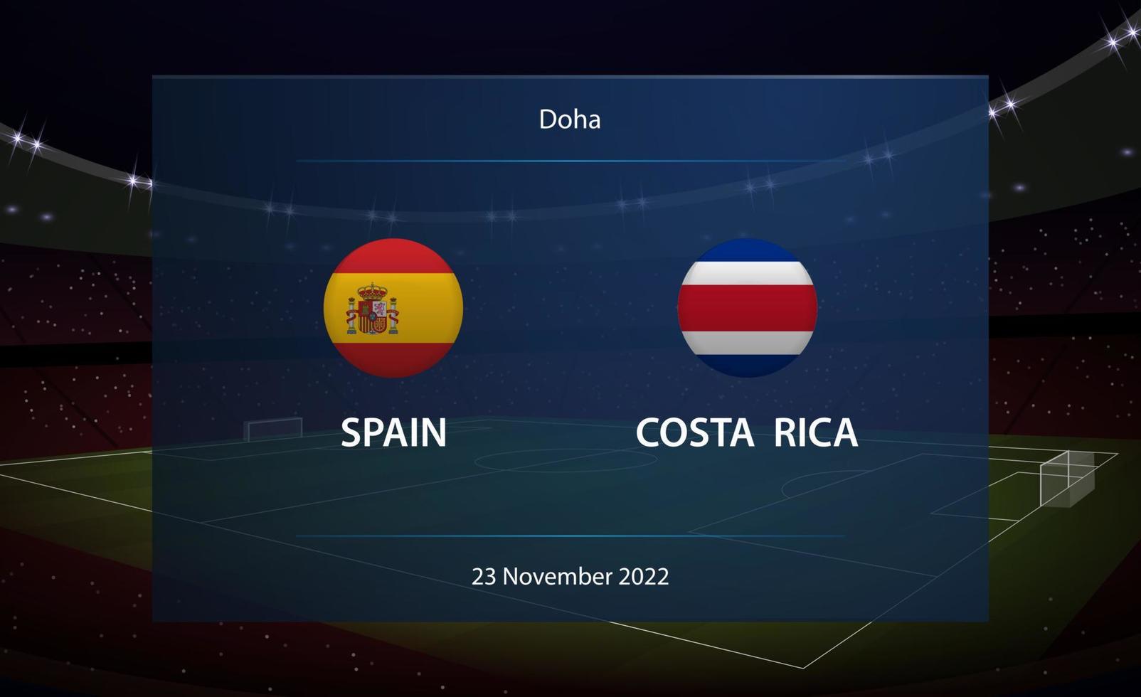 Espagne contre costa rica. Football tableau de bord diffuser graphique vecteur