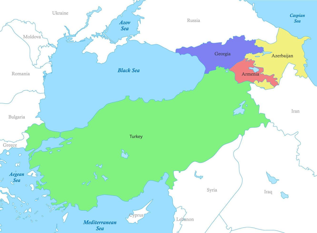 carte de dinde et Caucase avec les frontières de le des pays. vecteur