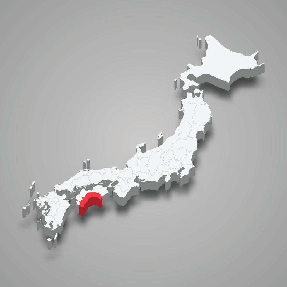 Kochi Région emplacement dans Japon 3d carte vecteur