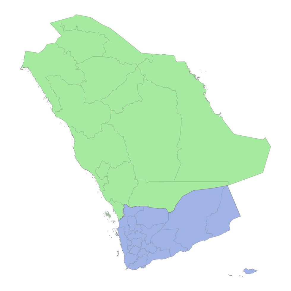 haute qualité politique carte de saoudien Saoudite et Yémen avec les frontières de le Régions ou provinces. vecteur