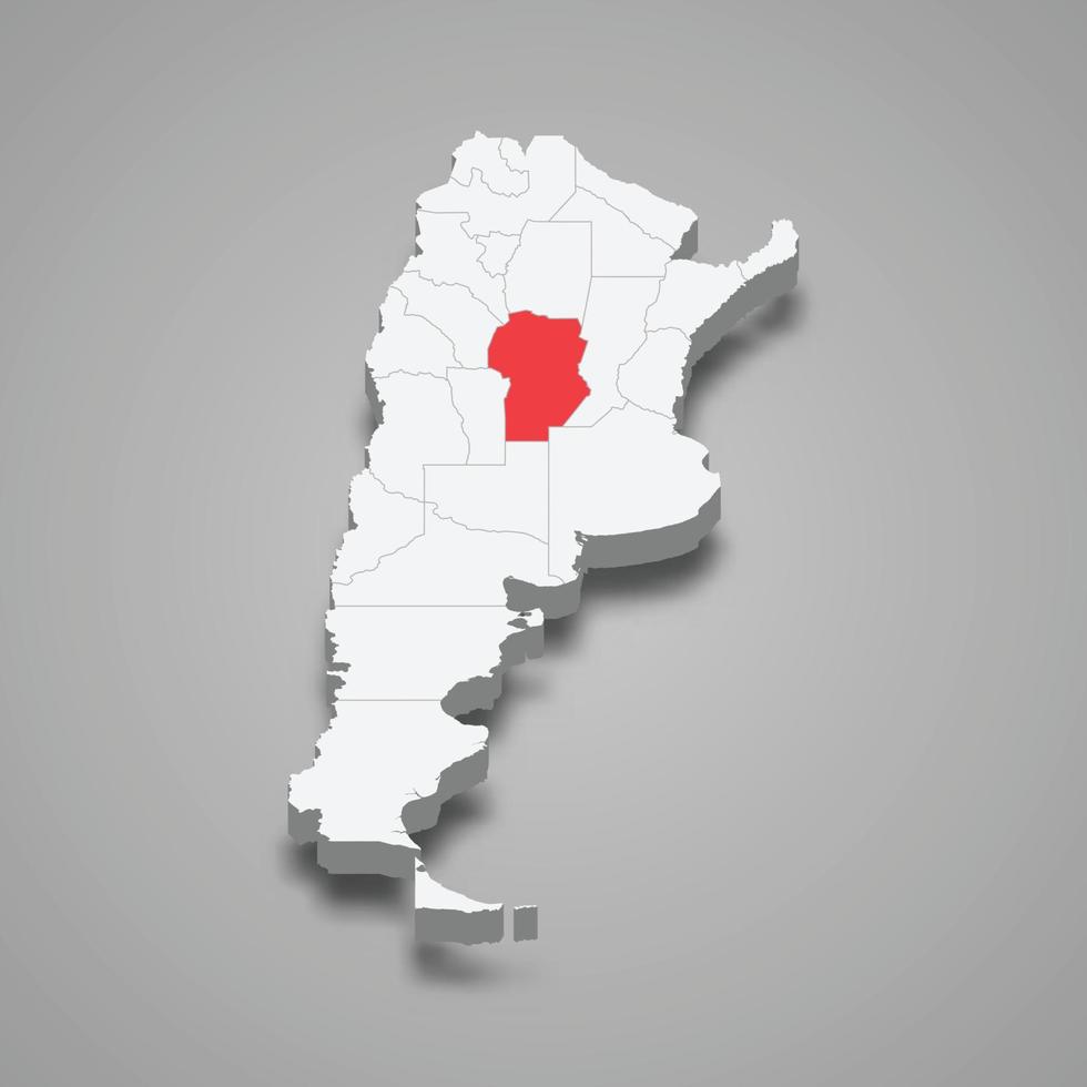 Cordoue Région emplacement dans Argentine 3d carte vecteur