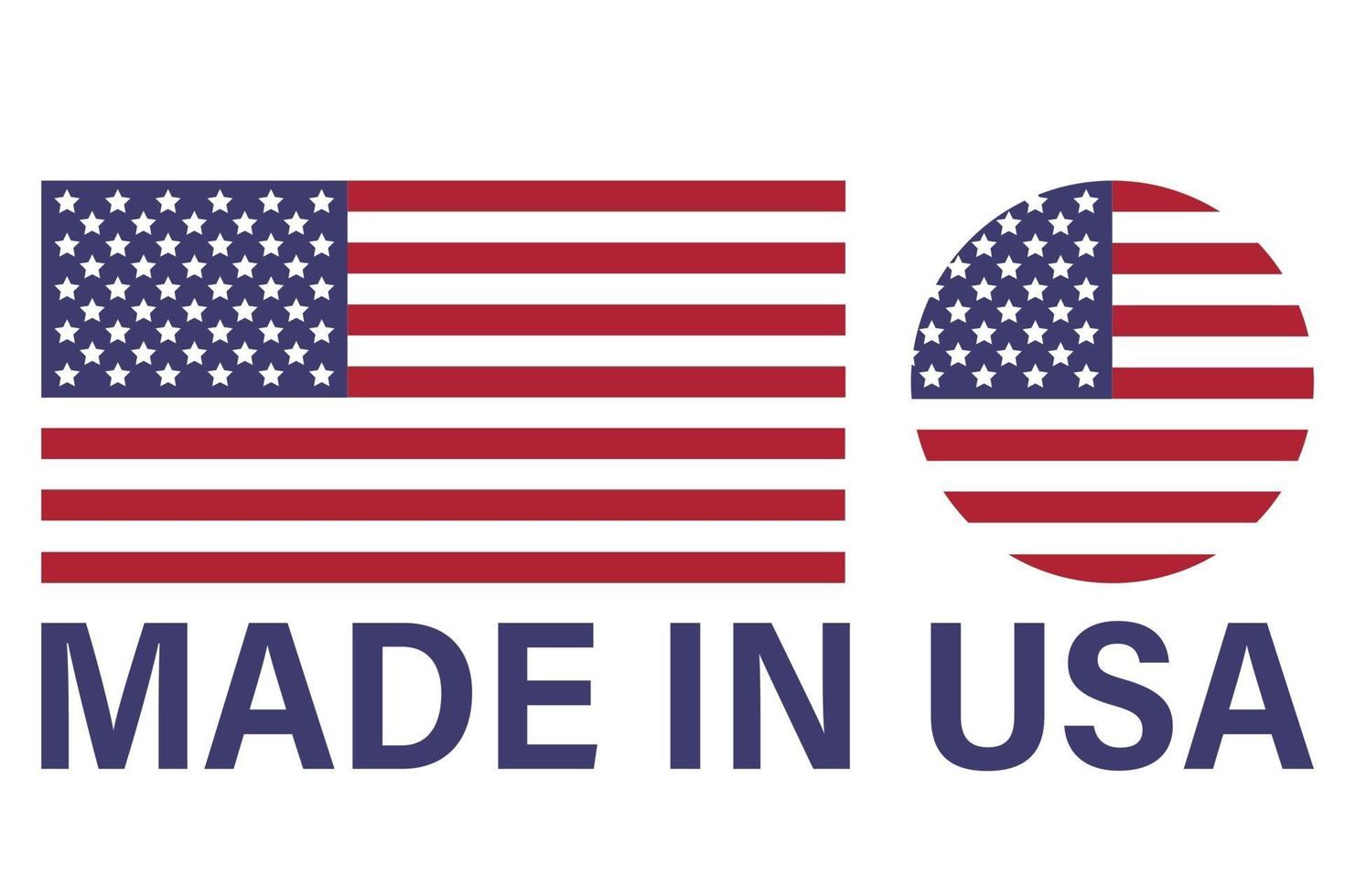 drapeau américain et fabriqué aux États-Unis étiquette, emblème de produit, création de logo vecteur
