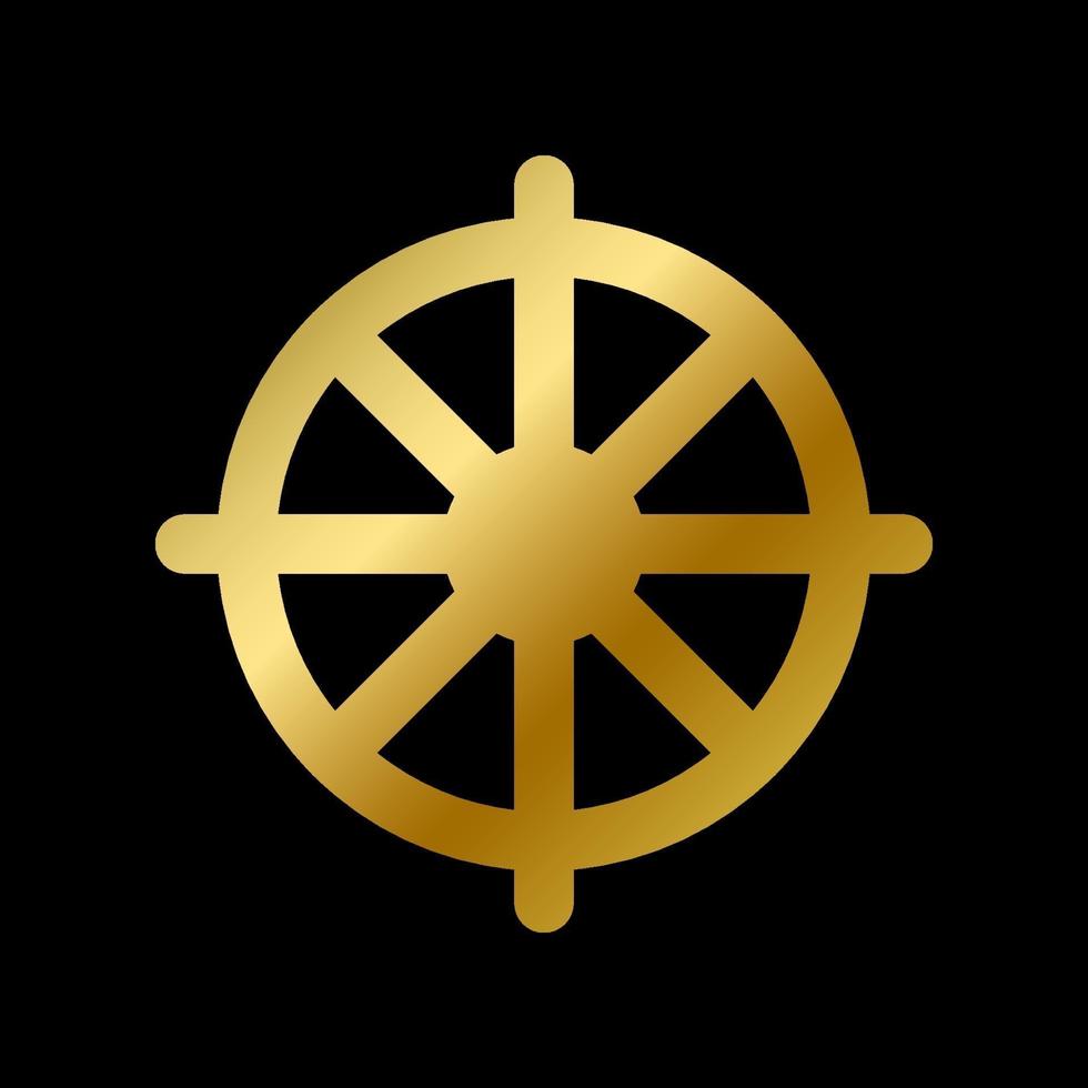 dharma chakra symbole isolé bouddhisme signe doré vecteur