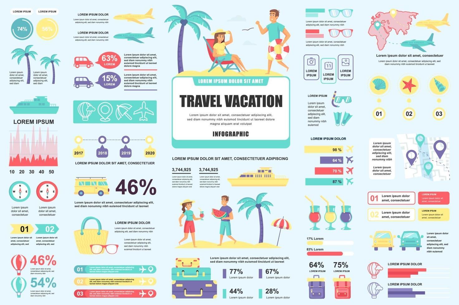 Bundle éléments infographiques de vacances de voyage vecteur