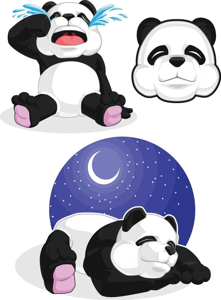 mascotte de dessin animé ours panda géant endormi pleurer jeu de dessin vectoriel