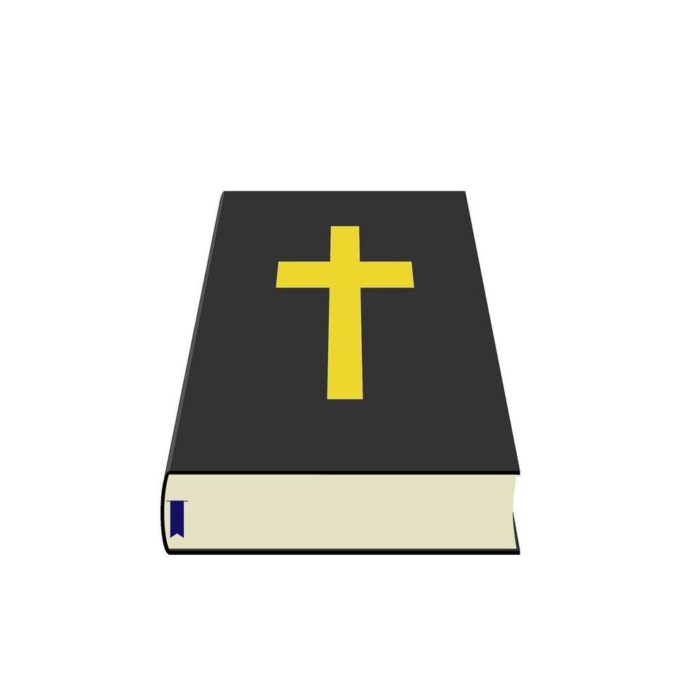 sainte bible avec signet bleu et art en perspective croix jaune. vecteur