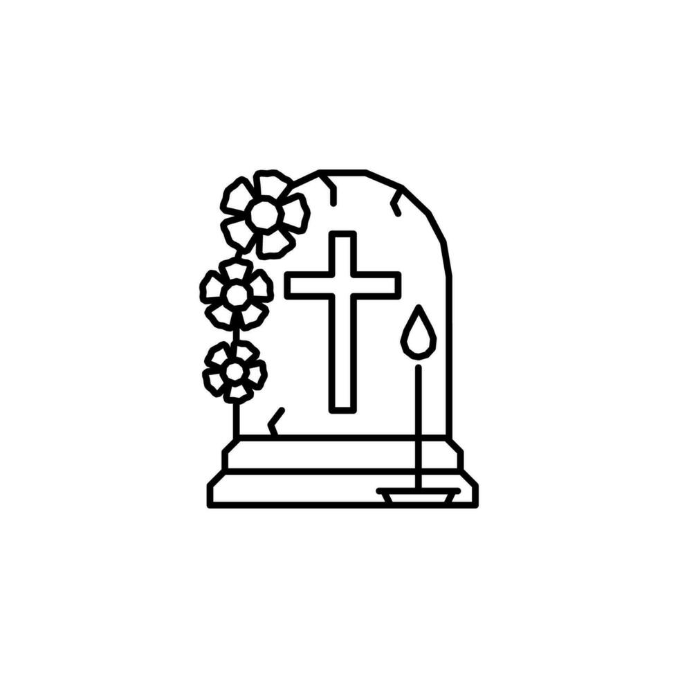 tombeau, cimetière, grave, bougie, fleur, traverser vecteur icône