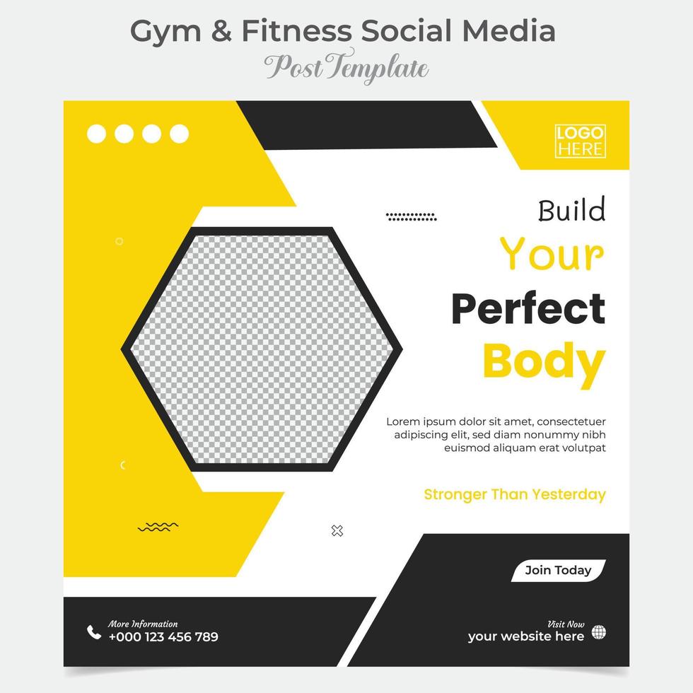 Gym faire des exercices carré prospectus Publier bannière et social médias Publier modèle conception vecteur