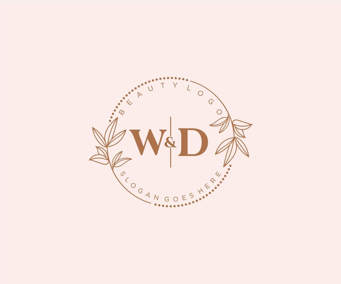 initiale wd des lettres magnifique floral féminin modifiable premade monoline logo adapté pour spa salon peau cheveux beauté boutique et cosmétique entreprise. vecteur