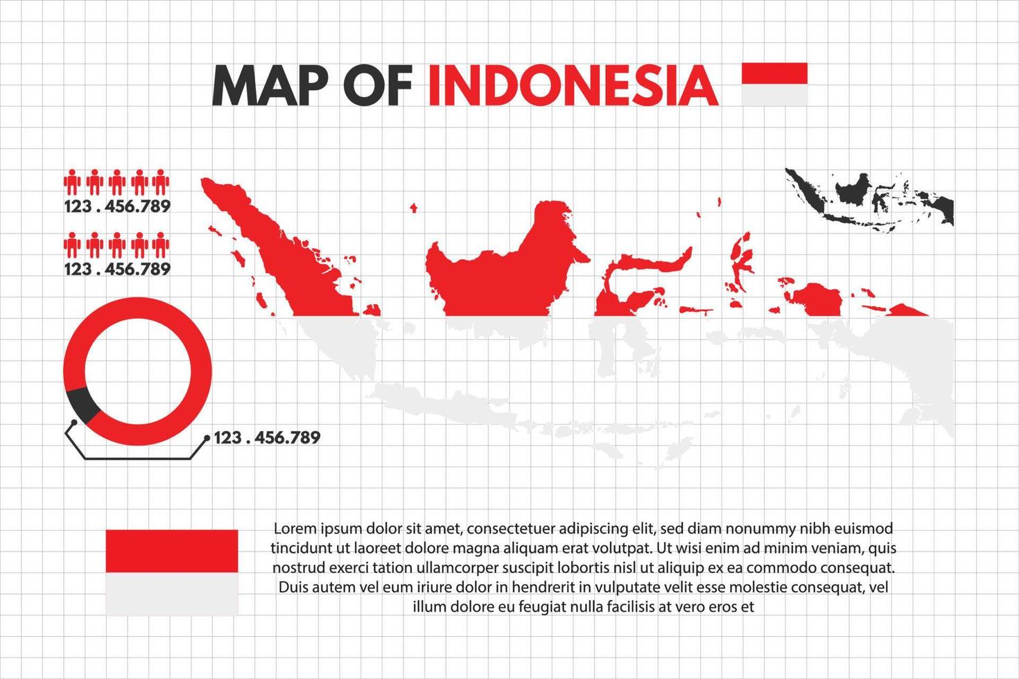 infographie carte op Indonésie pays comprendre de drapeau gens icône statistique et tarte graphique vecteur conception plat style isolé prêt à utilisation gratuit modifiable