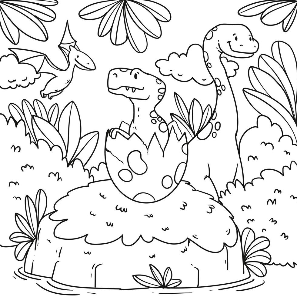 vecteur illustration de dinosaures et la nature pour coloration page, coloration livre, etc