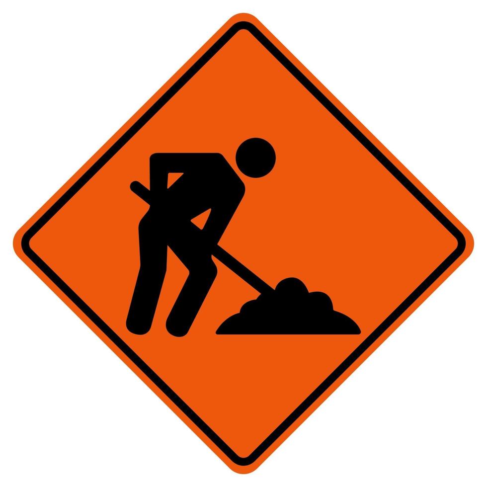 les hommes travaillent la route, sous signe de symbole de route de trafic de construction isoler sur fond blanc, illustration vectorielle vecteur