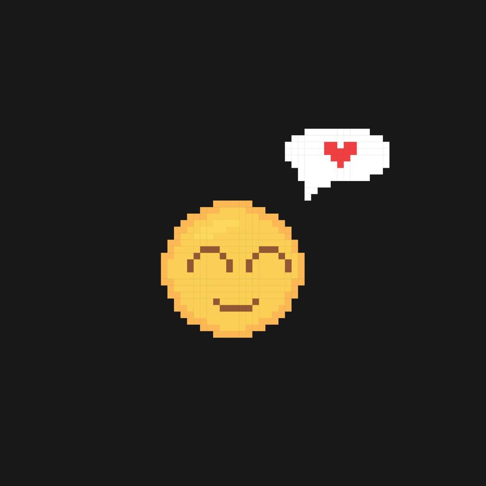 Jaune tête avec l'amour bulle discours dans pixel art style vecteur