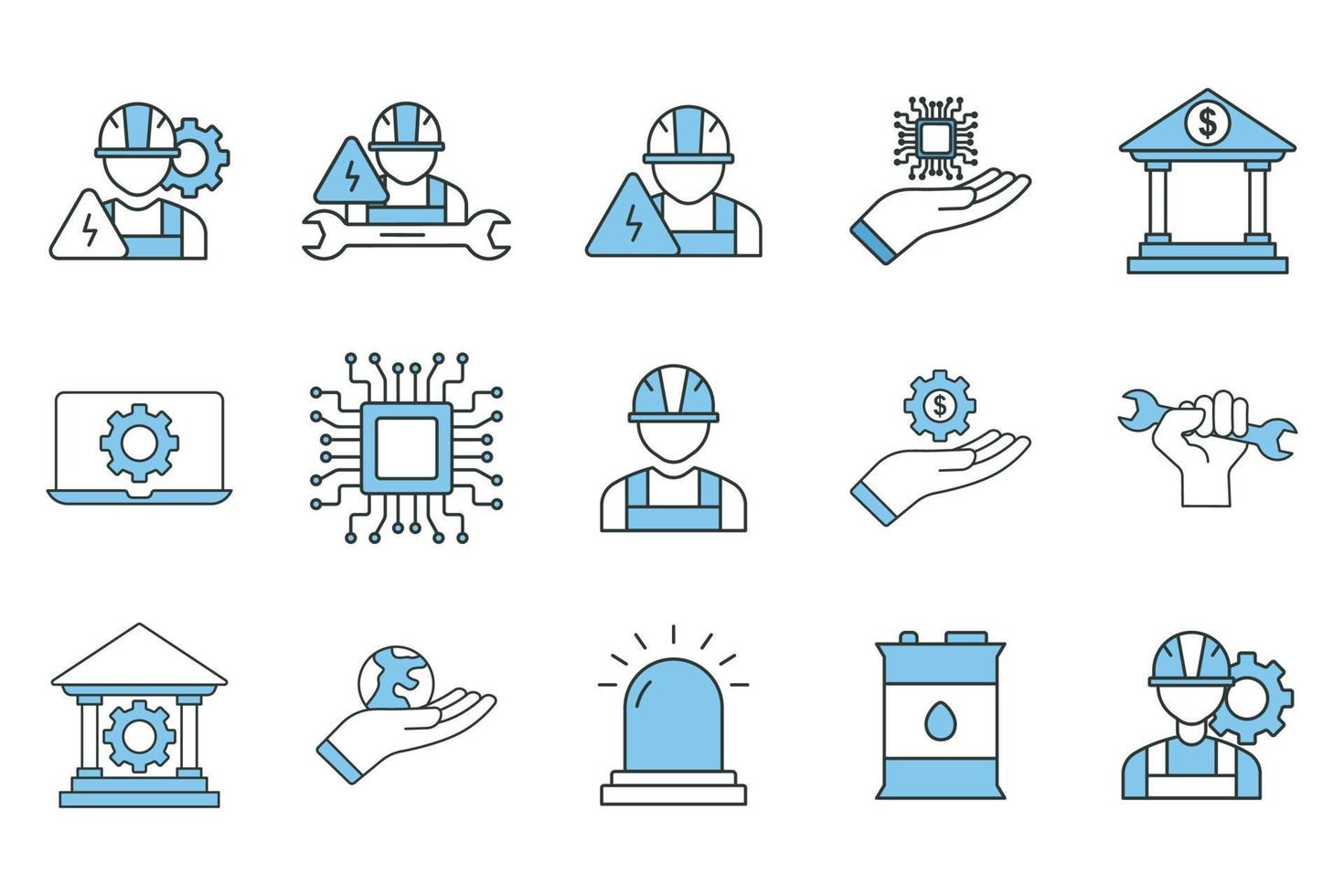 industrie ensemble icône illustration. deux Ton icône style. financier prestations de service, prestations de service, ingénierie, ouvrier, environnemental, pétrole baril, numérique prestations de service. Facile vecteur conception modifiable