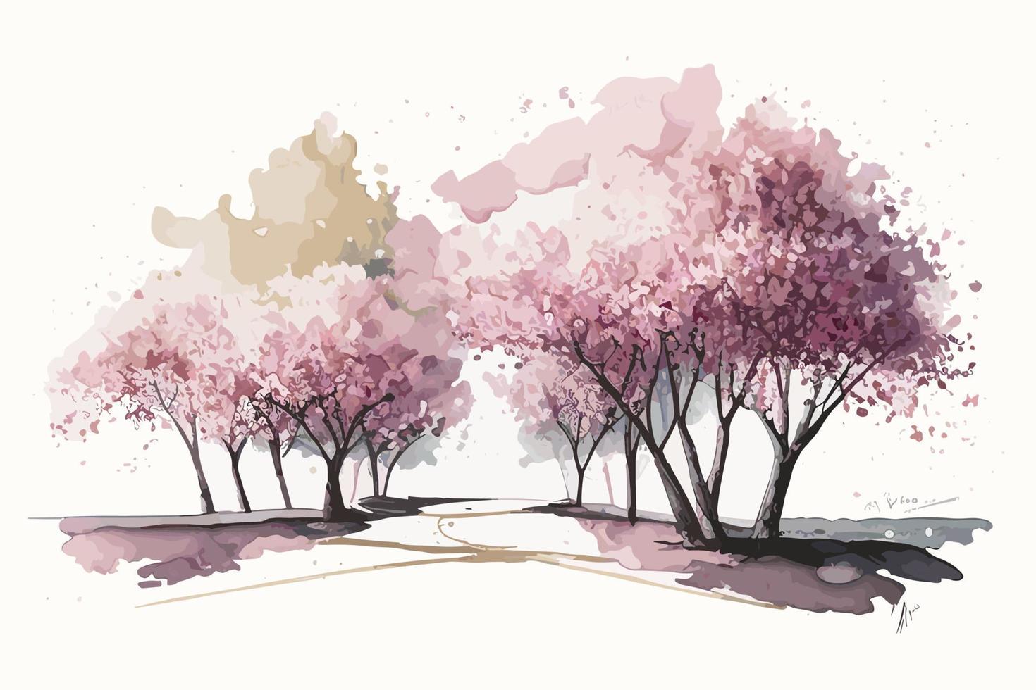 aquarelle Cerise fleur bosquet illustration conception vecteur