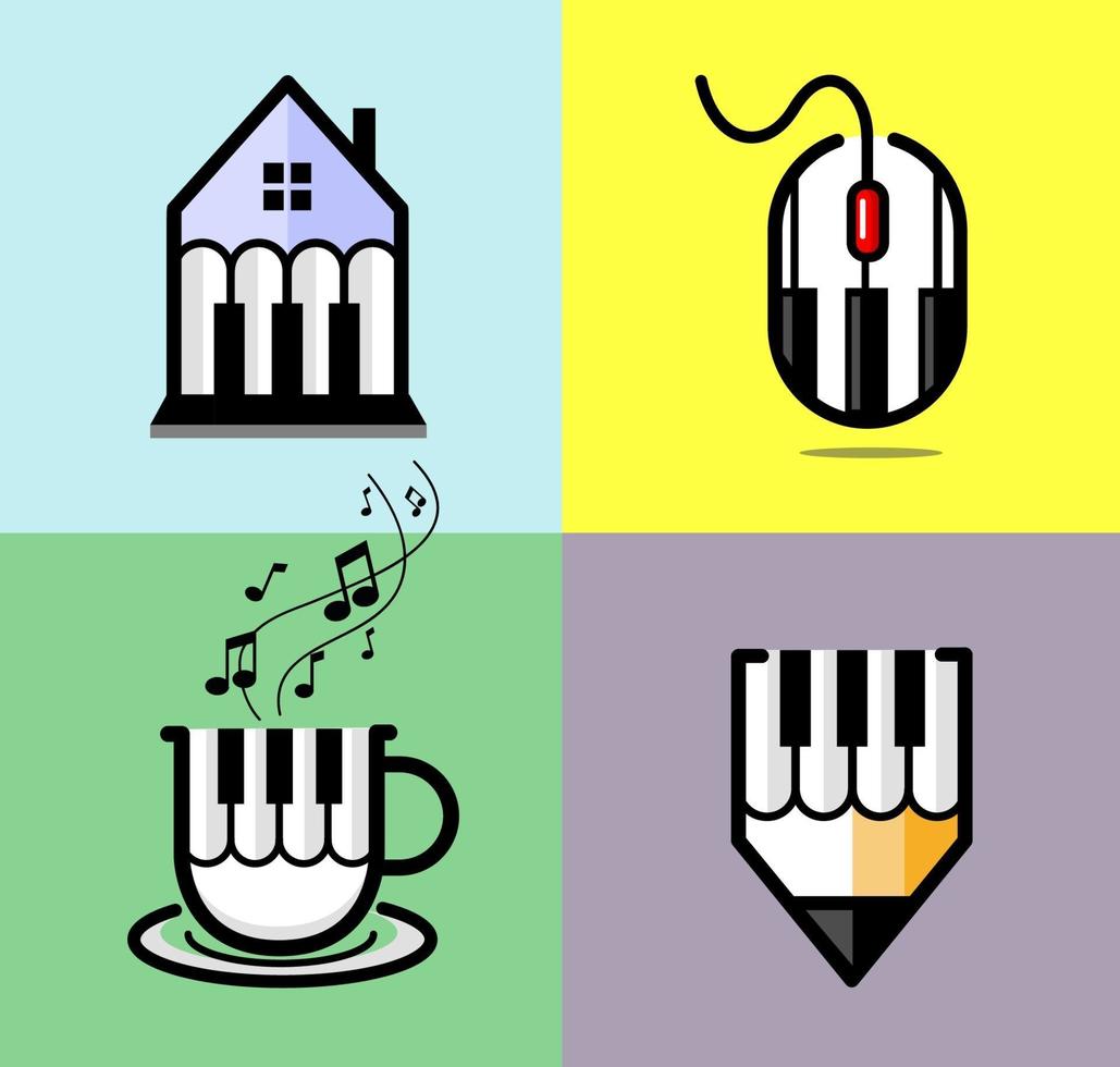collection de logo de musique abstraite avec jeu d & # 39; illustrations de symboles de touches de piano vecteur