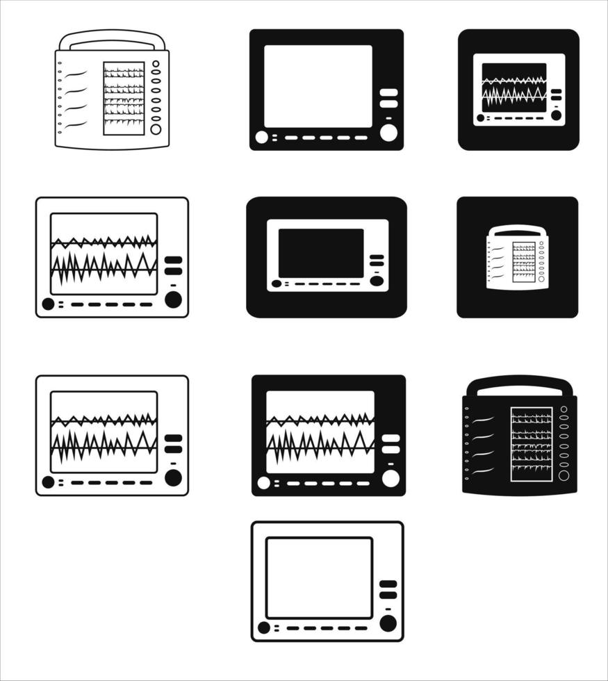 ecg machine icône ensemble dans noir style isolé sur blanc fond.coeur médical mince ligne icône médicament et hôpital symbole Stock vecteur illustration.