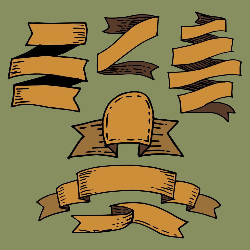 griffonnage ensemble de ancien bannière et ruban. avec le couleurs ancien. main tiré conception élément. vecteur illustration