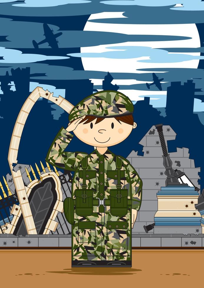 dessin animé saluer armée soldat militaire histoire illustration vecteur