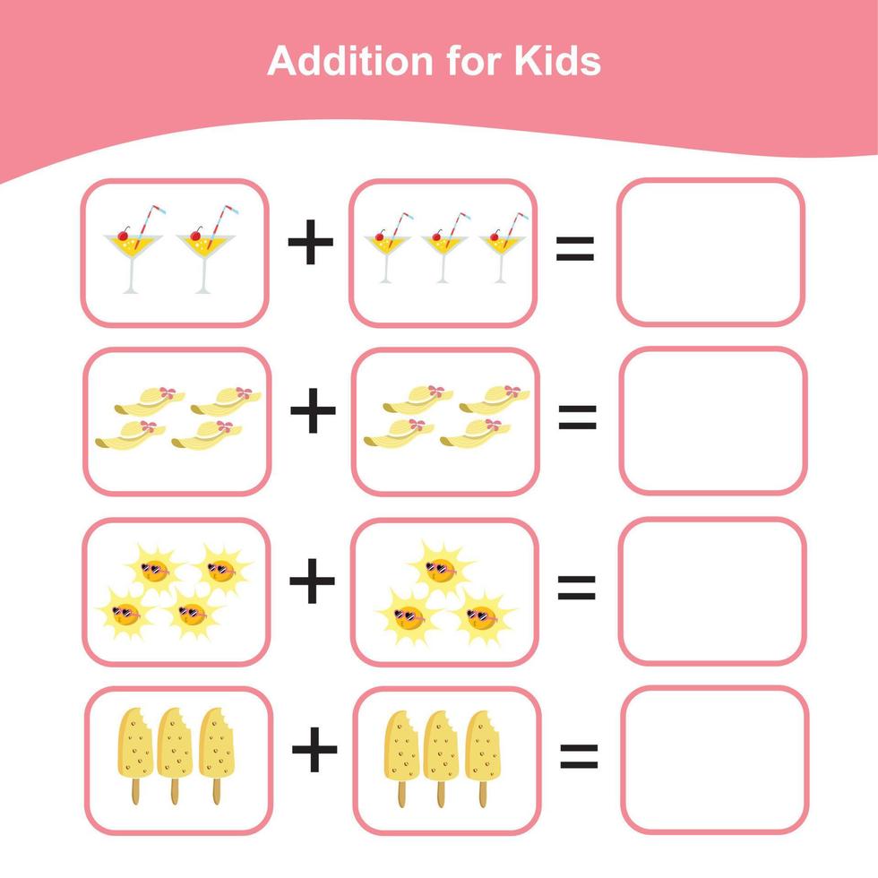 Additionnel feuille de travail. imprimable feuille de travail pour les enfants. coloré mathématique feuille vecteur