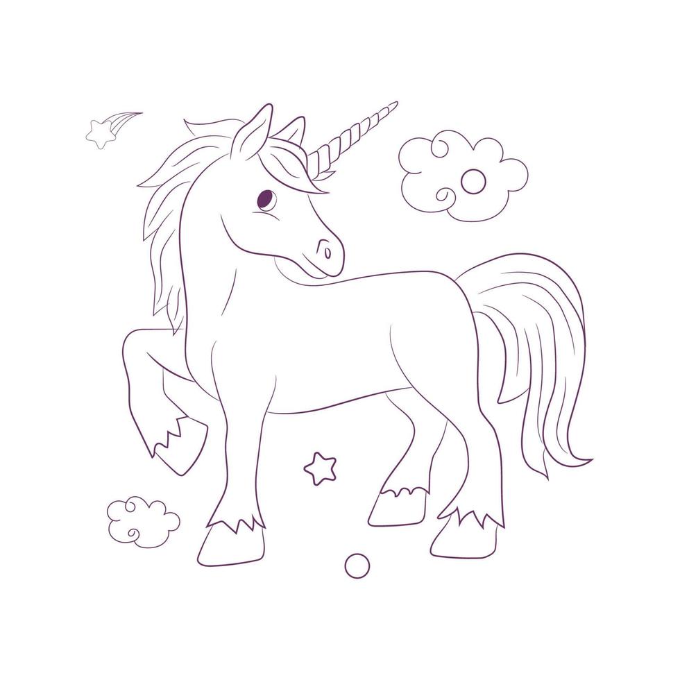 ligne art Licorne des gamins illustration pour les enfants coloration livre page vecteur