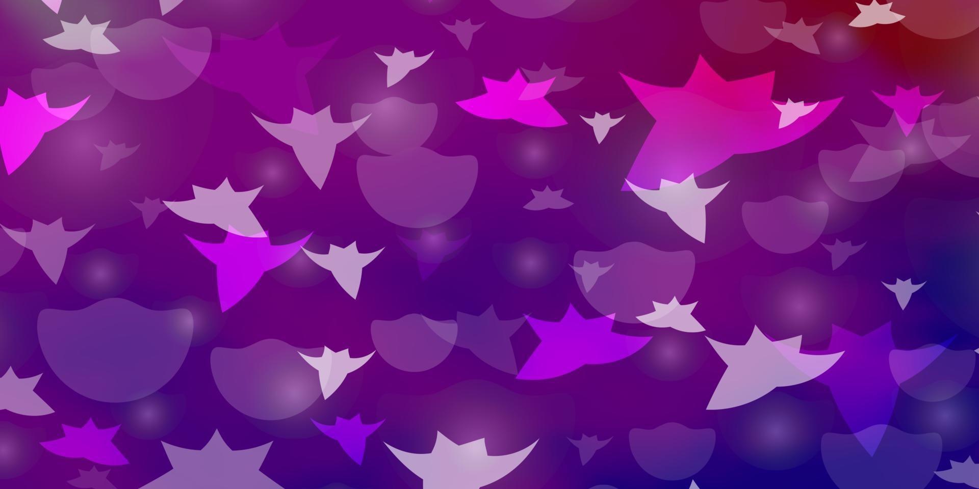 texture de vecteur violet clair, rose avec des cercles, des étoiles.